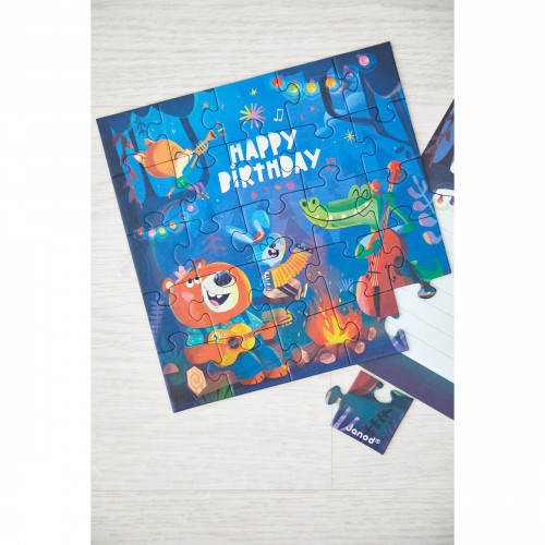 Carte puzzle en carton thème anniversaire en foret,  25 pièces JANOD
