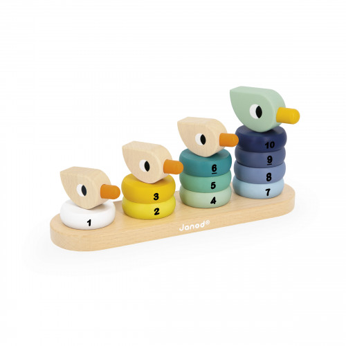 Jeu de construction, d'empilage en bois, canards, pour enfant dès 1 an, coloré, JANOD