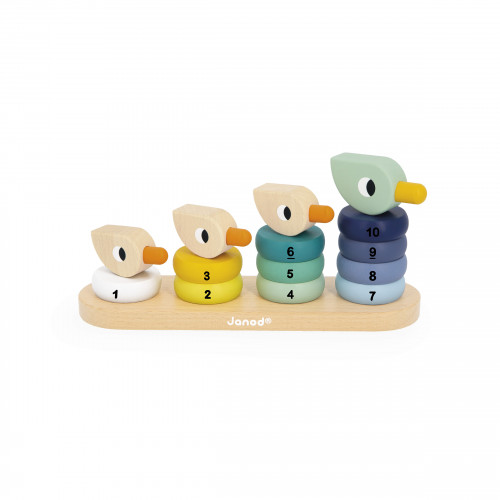 Jeu de construction, d'empilage en bois, canards, pour enfant dès 1 an, coloré, JANOD