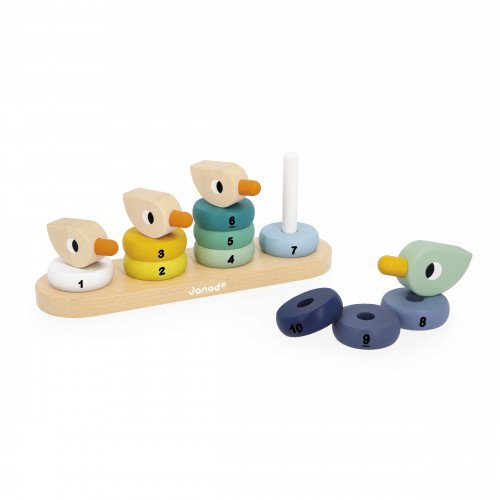 Jeu de construction, d'empilage en bois, canards, pour enfant dès 1 an, coloré, JANOD