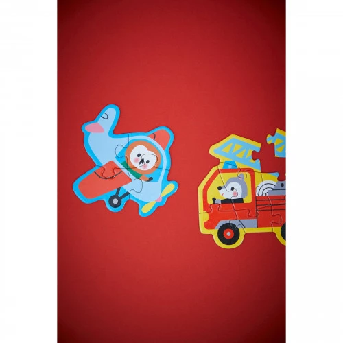 5 puzzle évolutifs en carton,thème véhicule, nombre de pièces progressif: 2 à 10 pièces pour enfant dès 2 ans JANOD