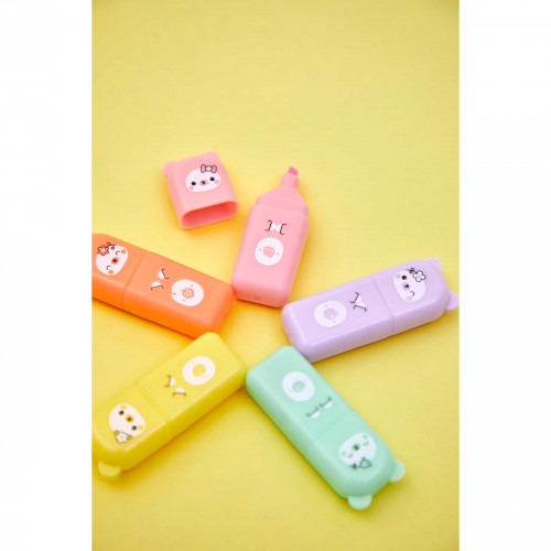 5 mini surligneurs couleurs pastels animaux pour enfant dès 6 ans JANOD