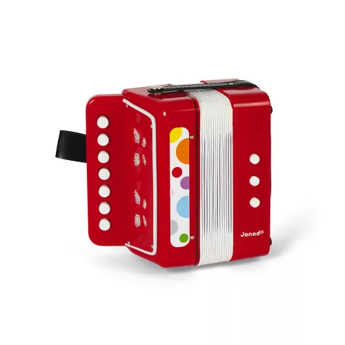 Accordéon Confetti, imitation instrument musique, rouge, éveil musical sonore, pour enfant à partir de 3 ans JANOD