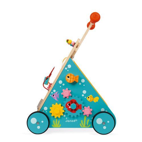 Chariot éducatif En Bois 10-en-1 - Trotteur Bébé 18 Mois+, Avec Horloge, Puzzle, Abaque, Cube D'activités