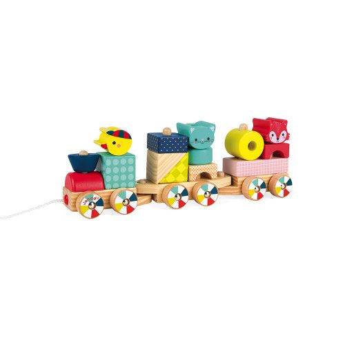 Train Baby Forest en bois, jouet à promener, à tirer, animaux, éveil motricité pour enfant à partir de 12 mois JANOD