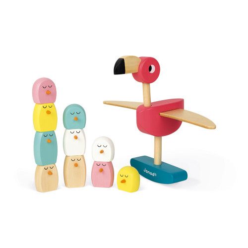 Jeu d'équilibre flamant rose en bois FSC, éveil motricité, jeu de société, famille, pour enfant à partir de 3 ans JANOD