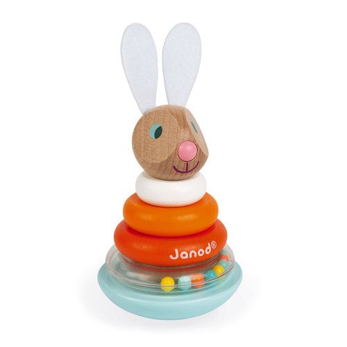 Empilable Culbuto Lapin en bois, éveil motricité bébé, pour enfant à partir de 12 mois JANOD