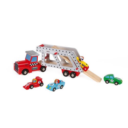 Story - Camion Porte-Voitures en bois, véhicule, figurines, pour enfant à partir de 2 ans JANOD