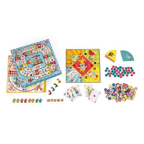 Coffret multi jeux carrousel en bois et carton jeux de société enfant à partir de 5 ans