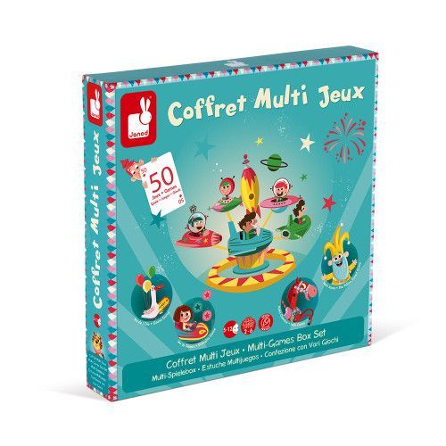 Coffret multi jeux carrousel en bois et carton jeux de société enfant à partir de 5 ans