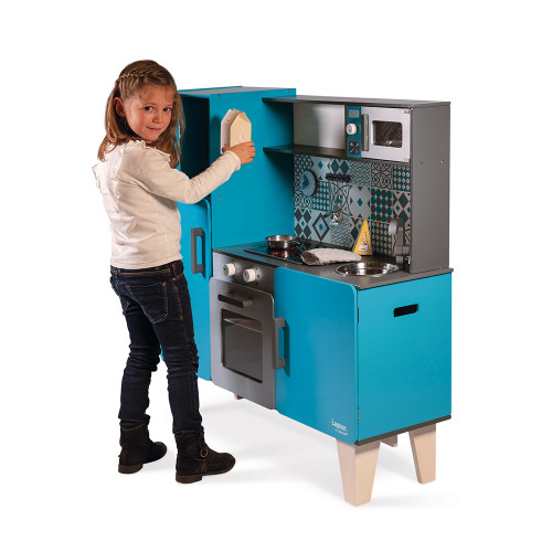 Maxi Cuisine Lagoon en bois sonore lumineuse bleu 15 accessoires enfant à partir de 3 ans