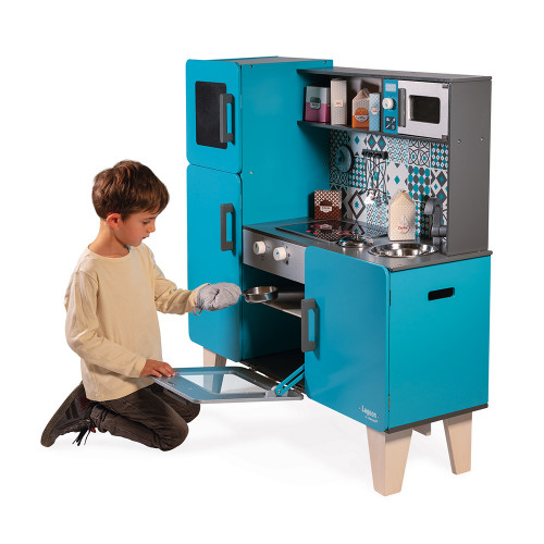Maxi Cuisine Lagoon en bois sonore lumineuse bleu 15 accessoires enfant à partir de 3 ans