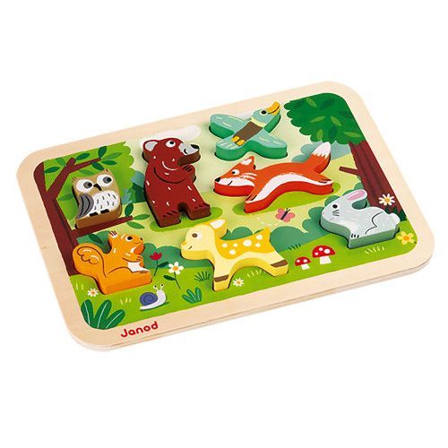 Puzzle bois animaux foret 6 pieces petits boutons 