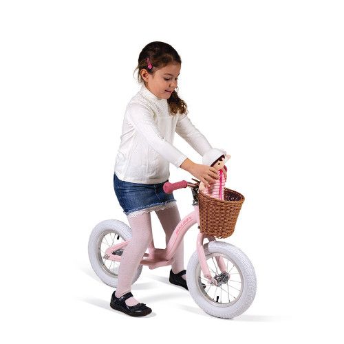 Draisienne Bikloon Métal Vintage Rose, équilibre motricité, plein air extérieur, panier osier, selle réglable pneus gonflables