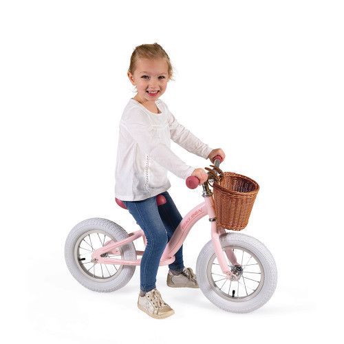 Draisienne Bikloon Métal Vintage Rose, équilibre motricité, plein air extérieur, panier osier, selle réglable pneus gonflables