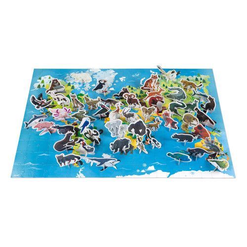 Puzzle éducatif géant Les Animaux Menacés 200 pièces, carton, figurines, pour enfant à partir de 6 ans JANOD