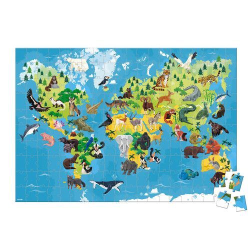 Puzzle éducatif géant Les Animaux Menacés 200 pièces, carton, figurines, pour enfant à partir de 6 ans JANOD