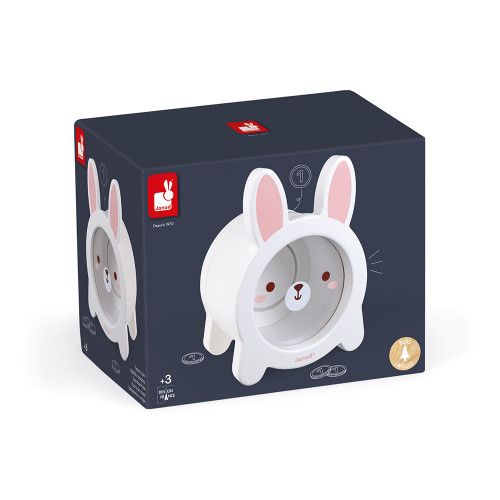 Tirelire Lapin en bois, transparente, décoration, blanche, magnétique, pour enfant à partir de 3 ans JANOD