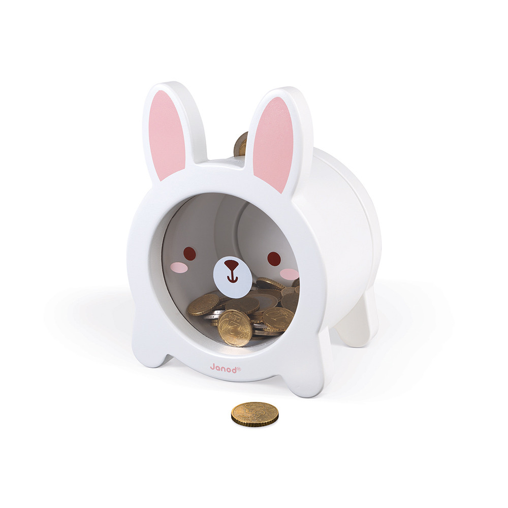 Tirelire enfant -Tirelire lapin en bois Janod, décoration chambre bébé