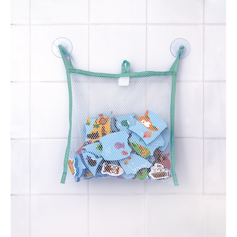 Organizer Per Giocattoli Da Bagno Quiodok – Borsa A Rete Bianca 3 Scomparti, 60x20 Cm, Con 5 Ganci Autoadesivi, Asciugatura Rapida, Anti-muffa - 3