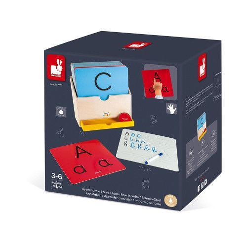 Apprendre à Ecrire - Essentiel en bois, lettres, alphabet, écriture, éducatif, motricité, pour enfant à partir de 3 ans JANOD