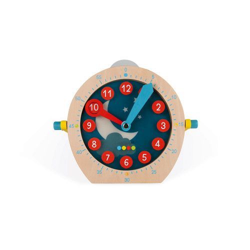 Apprendre l'heure - essentiel en bois, horloge, réveil, éducatif, 21 accessoires, poignée, pour enfant à partir de 5 ans JANOD