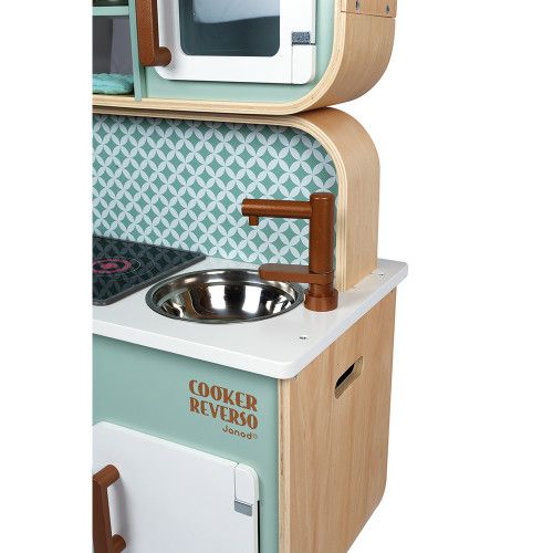 Cuisine double face Cooker Reverso en bois sonore et lumineuse design 8 accessoires pour enfant à partir de 3 ans