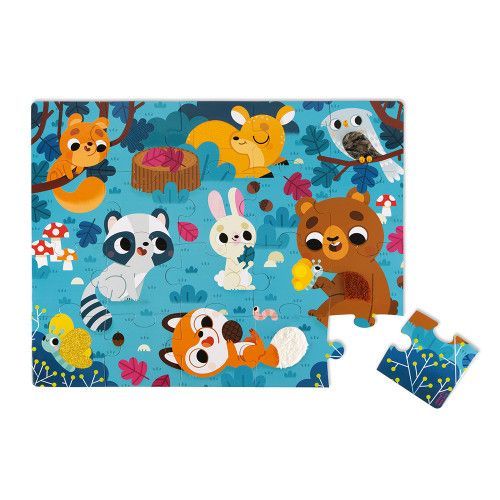 Puzzle Tactile Les Animaux de la Forêt 20 pièces, éveil motricité bébé, toucher, animaux, pour enfant à partir de 2 ans JANOD