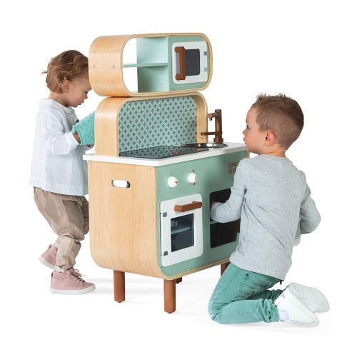 Cuisine double face Cooker Reverso en bois sonore et lumineuse design 8 accessoires pour enfant à partir de 3 ans