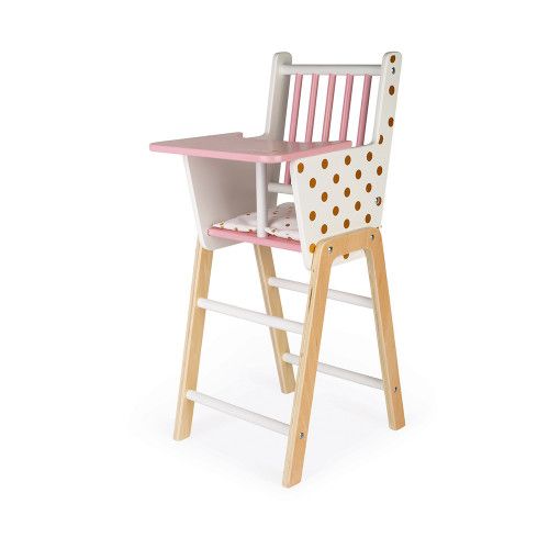 Chaise haute poupon en bois FSC® - rose, Jouet