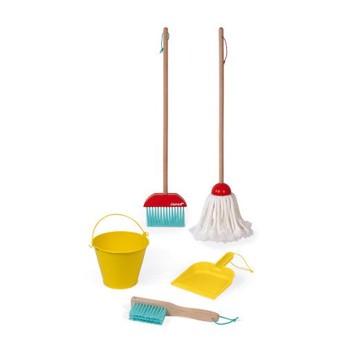 Set de ménage en bois, imitation nettoyage, 5 accessoires, enfant à partir de 3 ans JANOD