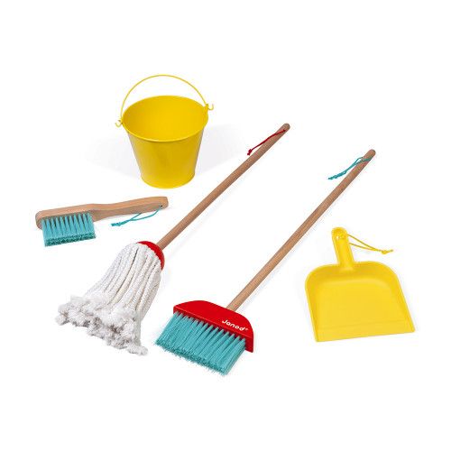Set de ménage en bois, imitation nettoyage, 5 accessoires, enfant à partir de 3 ans JANOD