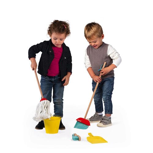 Set de ménage en bois, imitation nettoyage, 5 accessoires, enfant à partir de 3 ans JANOD