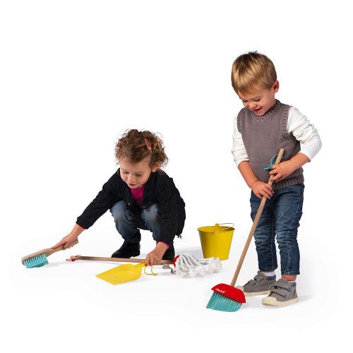 Set de ménage en bois, imitation nettoyage, 5 accessoires, enfant à partir de 3 ans JANOD