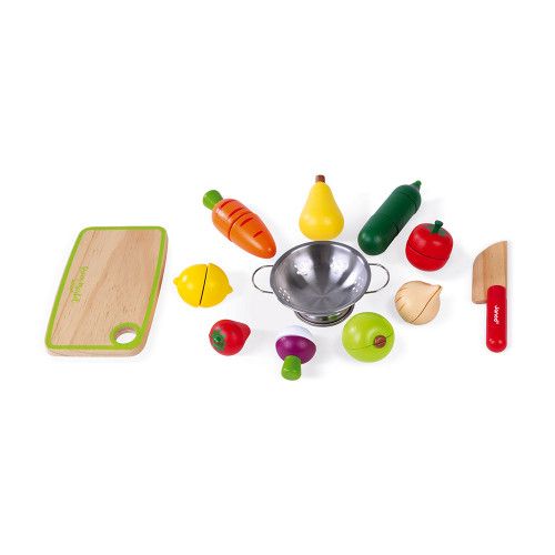 Maxi Set - Fruits et légumes à découper Green Market en bois 12 pièces pour enfant à partir de 3 ans