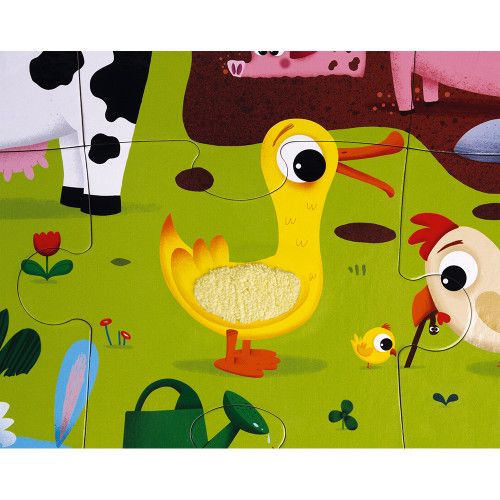 Janod - Puzzle tattile Bambini 20 Pezzi “Gli animali della fattoria”- 7  Pezzi in Tessuto - Gioco Educativo