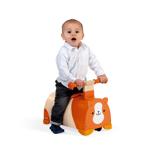 Porteur multidirectionnel Hamster en bois, orange, trotteur, éveil motricité, équilibre bébé, pour enfant dès 12 mois JANOD