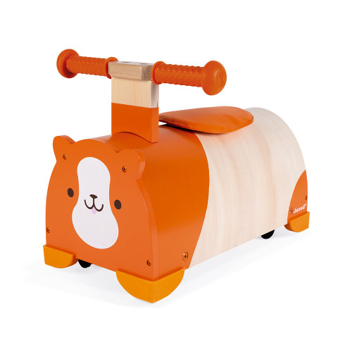 Porteur multidirectionnel Hamster en bois, orange, trotteur, éveil motricité, équilibre bébé, pour enfant dès 12 mois JANOD