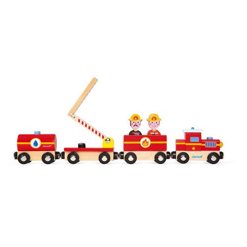 Train Pompiers Story (bois) : Caserne & véhicules de Pompiers Janod - J08590