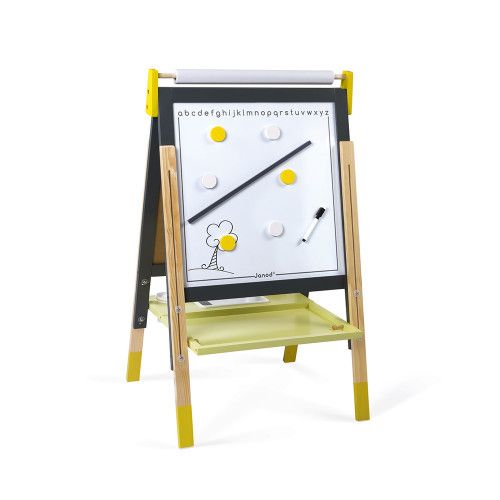 Tableau Réglable gris et jaune en bois 13 accessoires enfant à partir de 3 ans JANOD