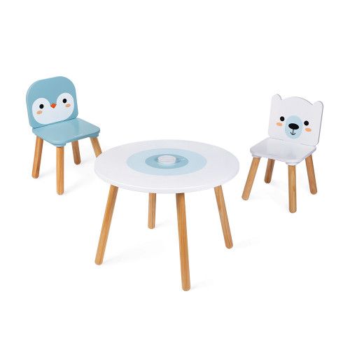 Table et 2 chaises Banquise en bois, meuble décoration, bureau chambre, dessin, animaux, pour enfant à partir de 3 ans JANOD