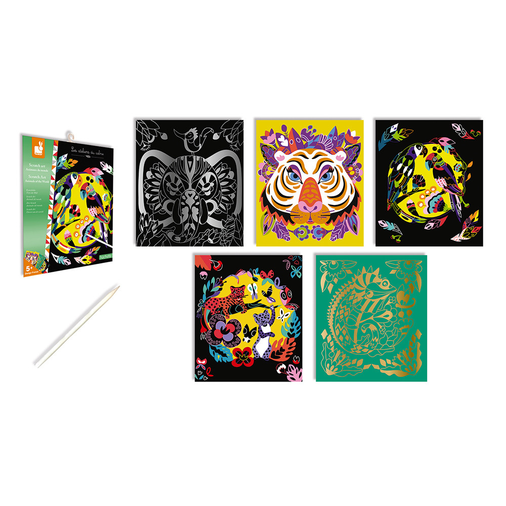Lot De 4 Livres à Gratter Pour Enfants - Kit Scratch Art Avec 36 Cartes Et 4 Stylets, Motifs Animaux, Dinosaures, Espace, Océan