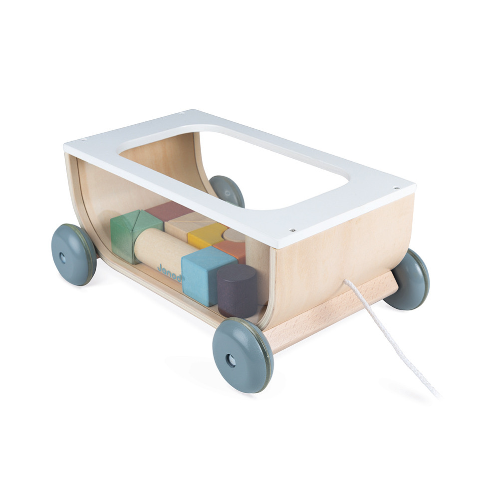 Chariot à tirer avec cubes en bois - Hape - Jeux, Rêves & Jouets THONON