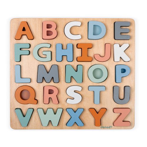 Puzzle Alphabet Sweet Cocoon en bois, design, lettres, éducatif, motricité, ardoise pour enfant à partir de 2 ans JANOD