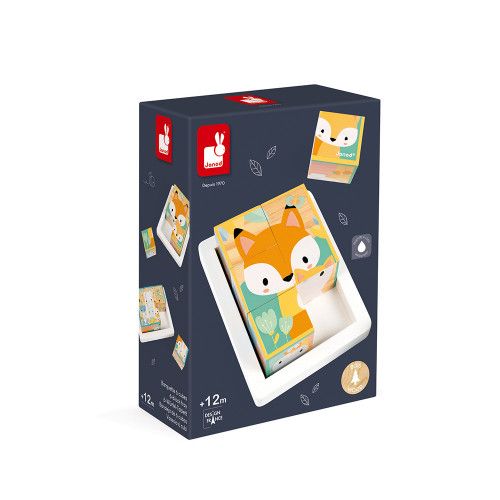 Barquette 6 Cubes Pure en bois, animaux, blocs, éveil motricité bébé, pour enfant à partir de 12 mois JANOD