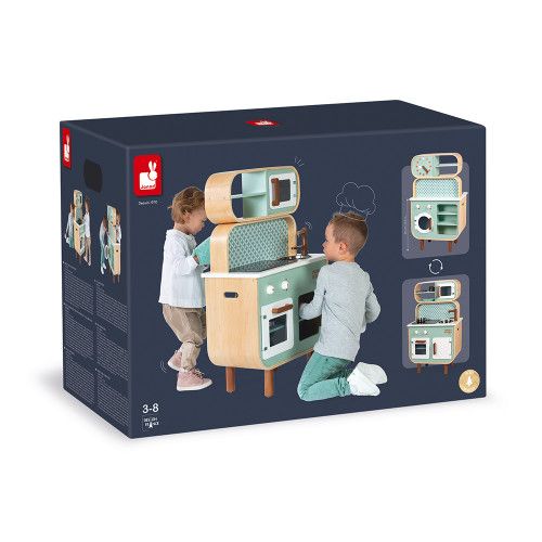 Cuisine double face Cooker Reverso en bois sonore et lumineuse design 8 accessoires pour enfant à partir de 3 ans