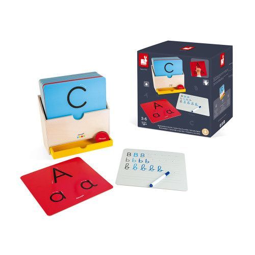 Apprendre à Ecrire - Essentiel en bois, lettres, alphabet, écriture, éducatif, motricité, pour enfant à partir de 3 ans JANOD