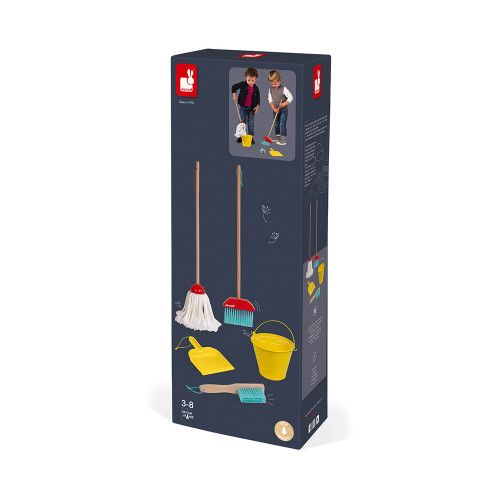 Set de ménage en bois, imitation nettoyage, 5 accessoires, enfant à partir de 3 ans JANOD