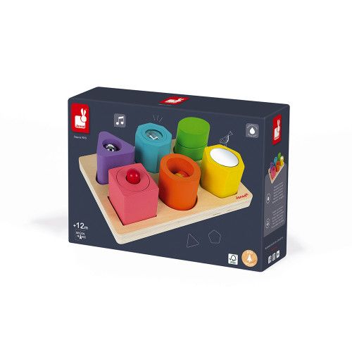 Puzzle 6 cubes sensoriels en bois, motricité éveil toucher, multicolore, pour enfant à partir de 12 mois JANOD