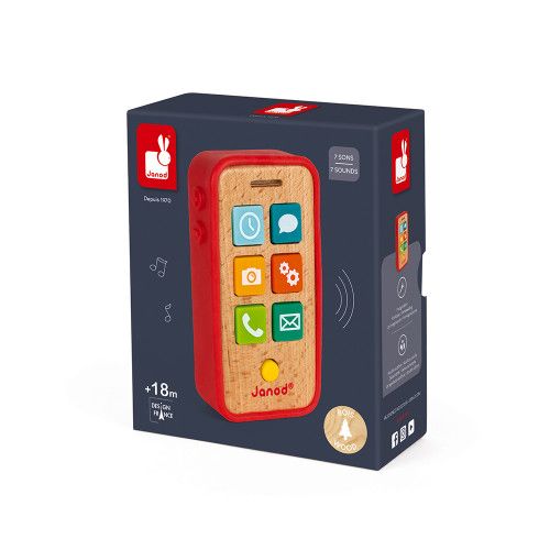 Téléphone Sonore en bois et silicone, éveil sonore musical bébé, imitation, pour enfant à partir de 18 mois JANOD